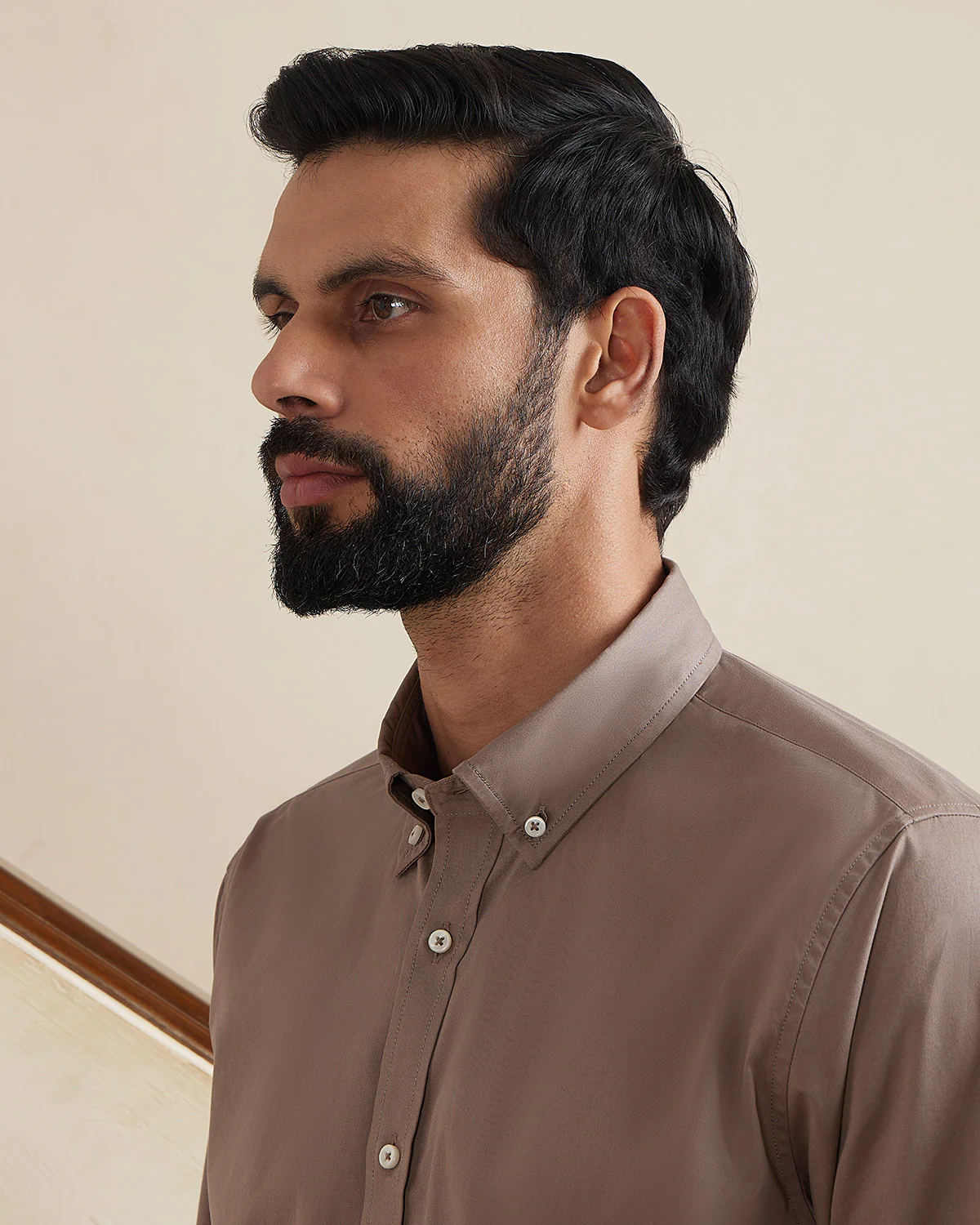 Brown Cotton Washed Twill Shirt - Image 5