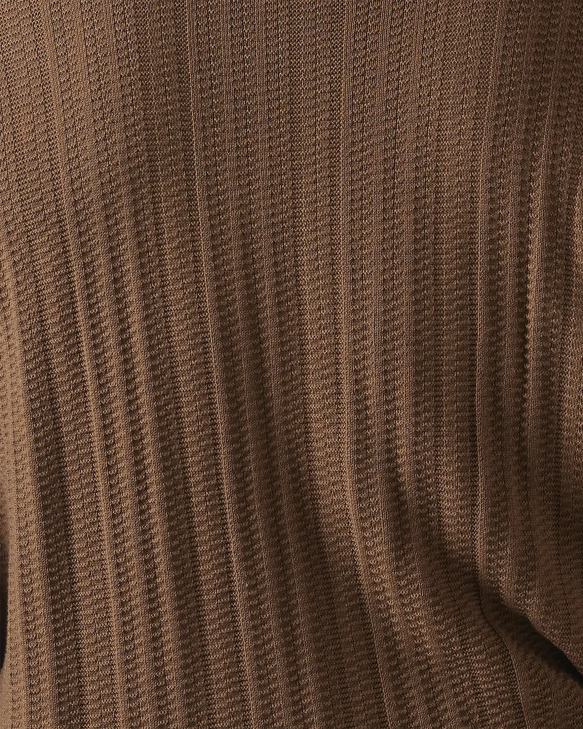 Brown Jacquard Flat Knit Half-Sleeve Shirt - Image 6