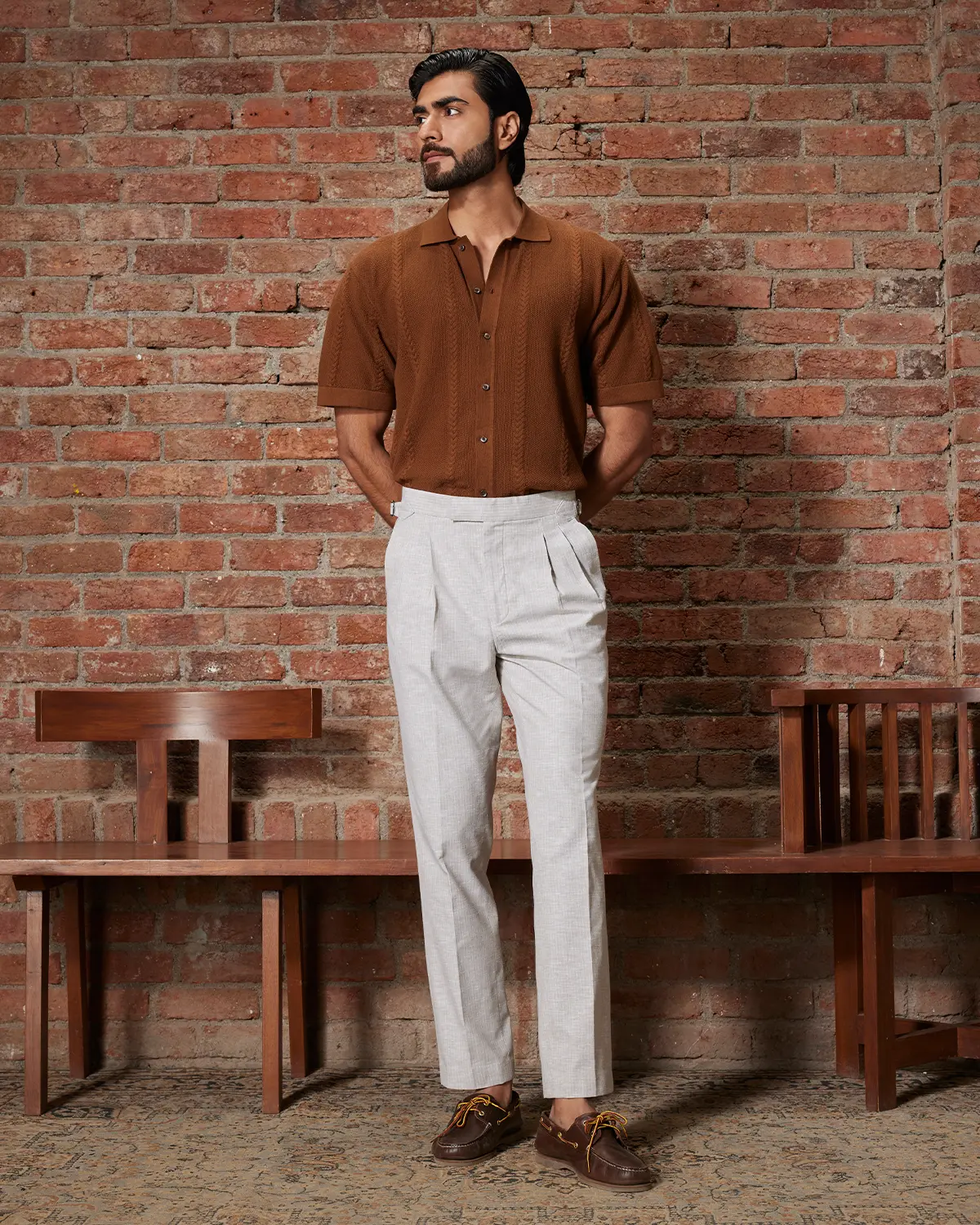 Brown Jacquard Flat Knit Shirt - Image 3