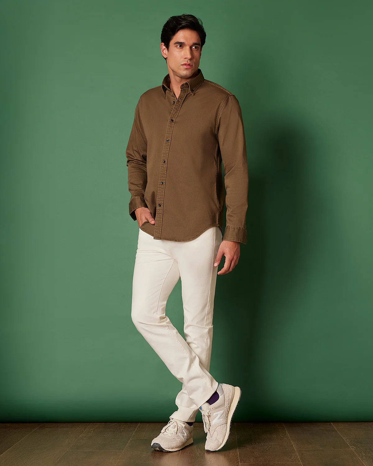 Brown Washed Dobby Denim Shirt - Image 4