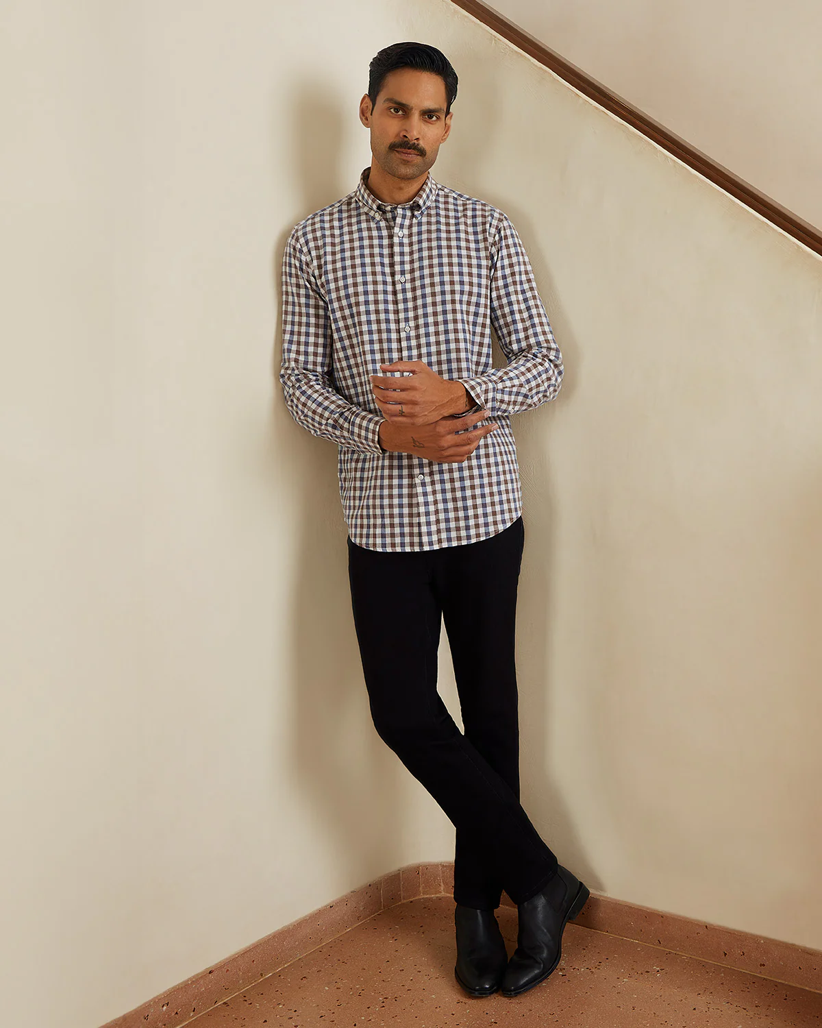 Brown & White Herringbone Checked Shirt - Image 3