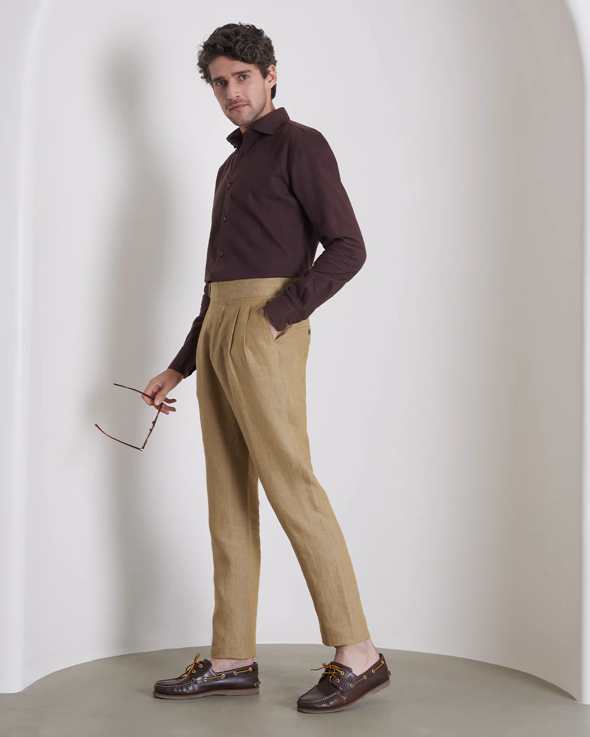 Brushed Dobby Shirt - Brown - Image 4