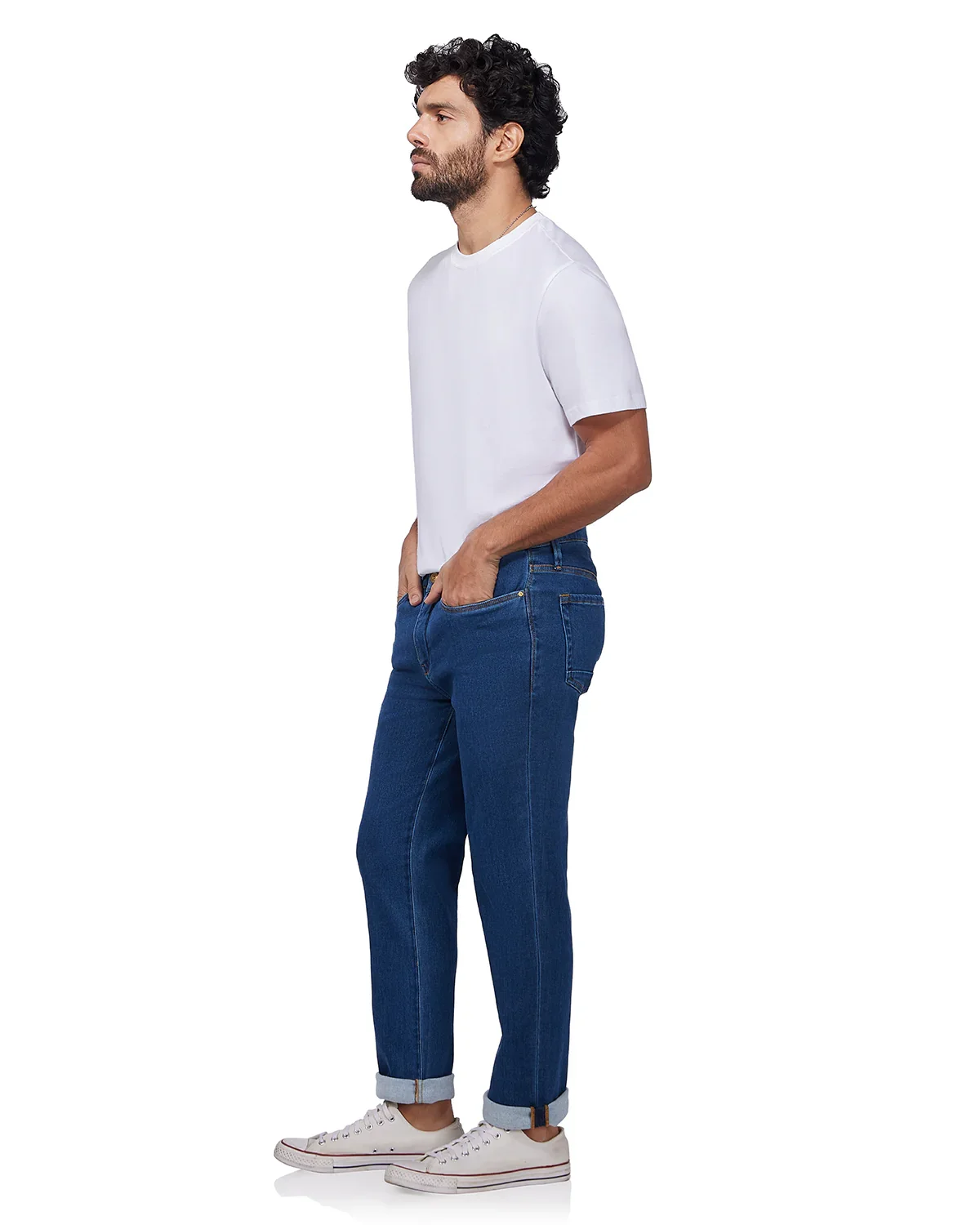 Japanese Back-Brushed Twill Stretch Jeans - Mid Blue - Image 6