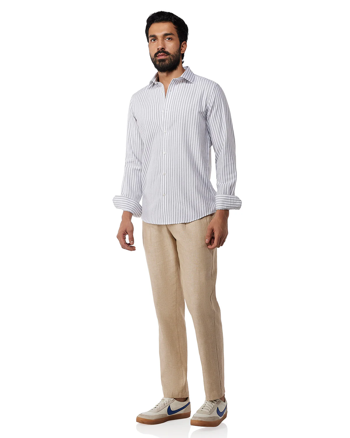 Brushed Twill Striped Shirt - Grey & White - Image 3