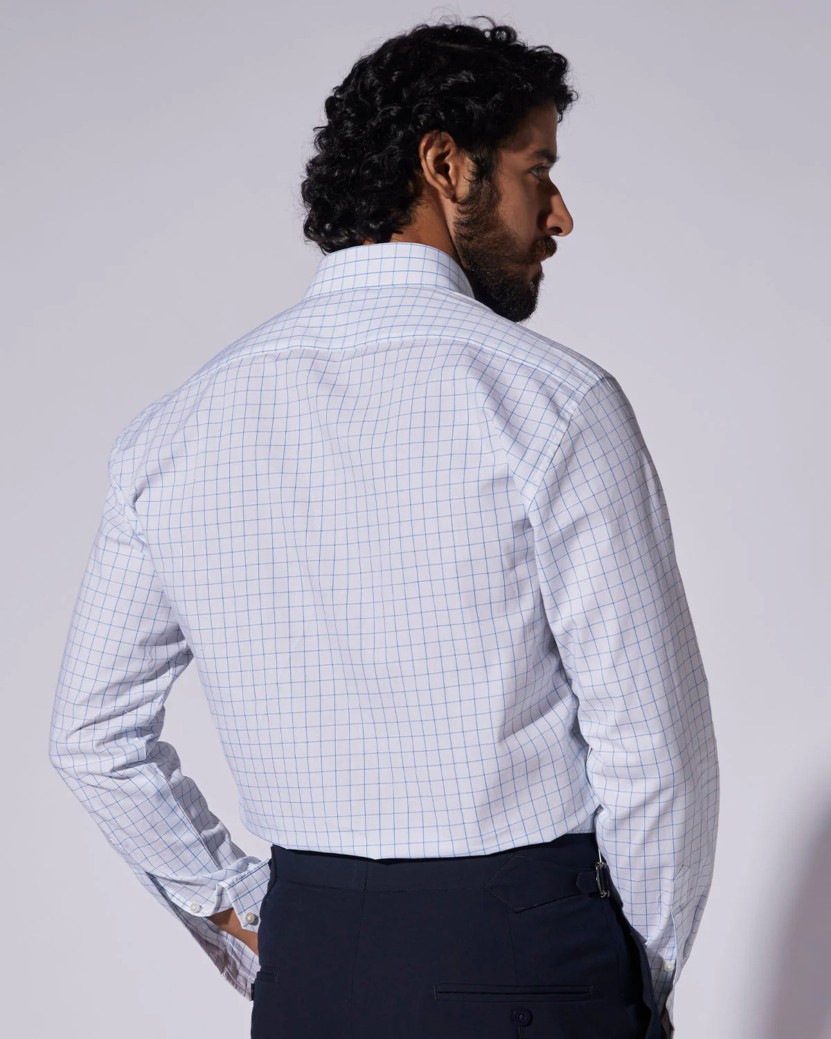 Cotton Checked Shirt - Blue & White - Image 3
