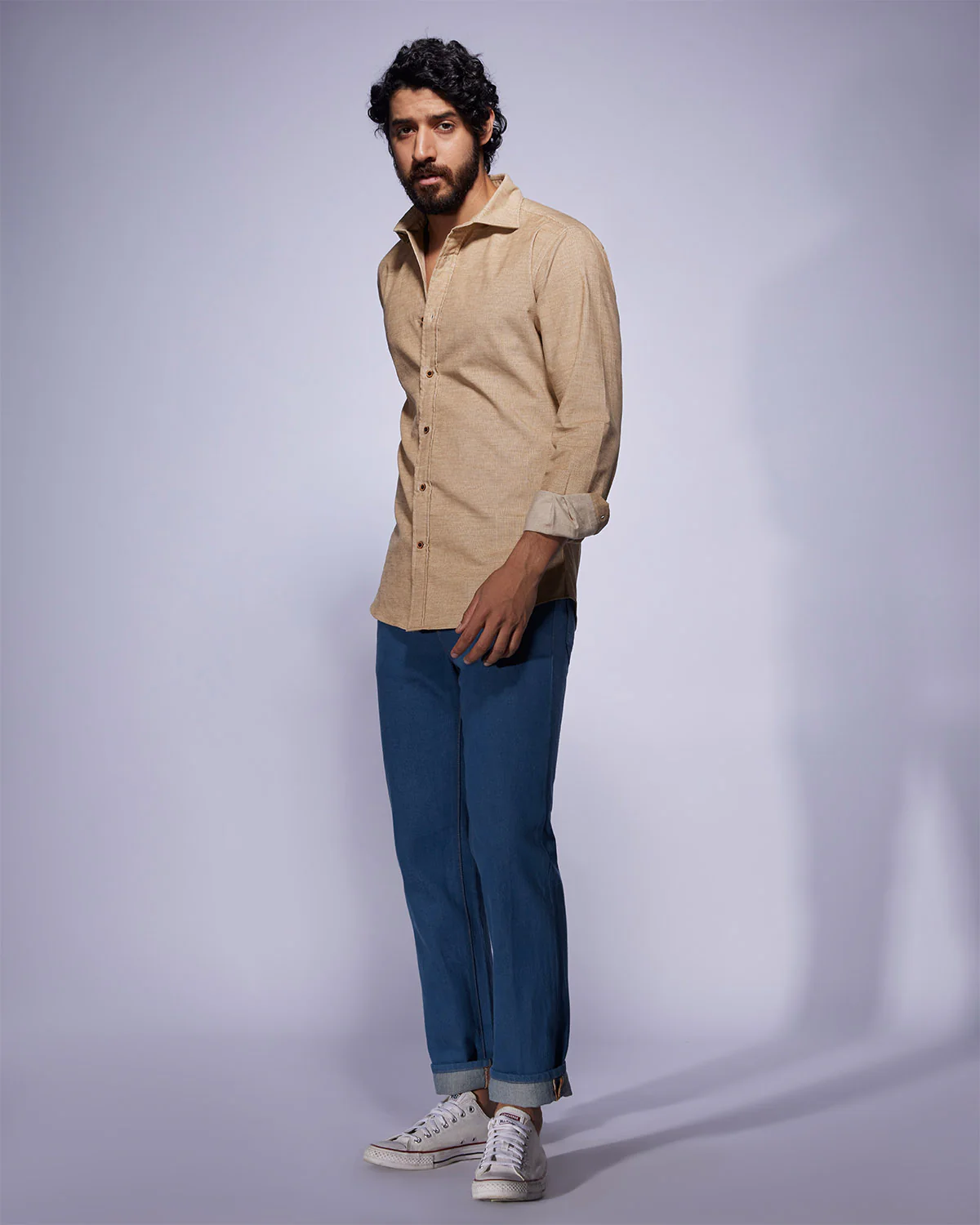 Cotton Corduroy Shirt - Khaki Melange - Image 5