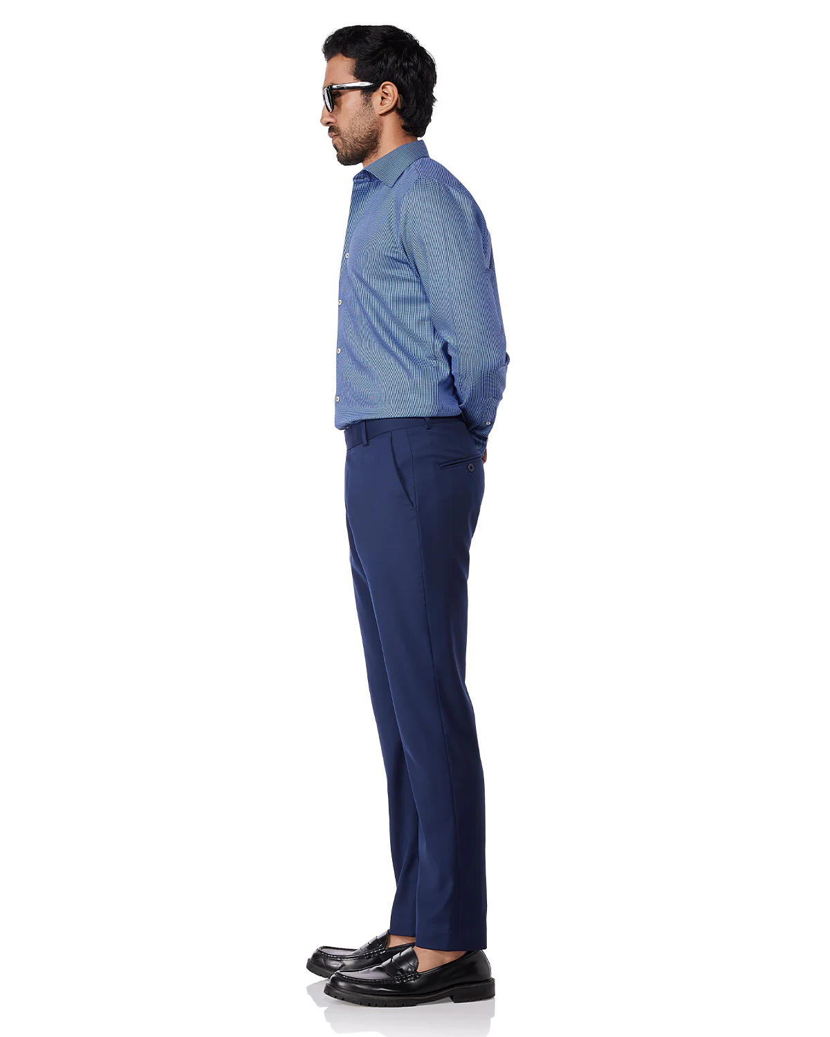 Cotton Dobby Shirt - Dark Blue & White - Image 4