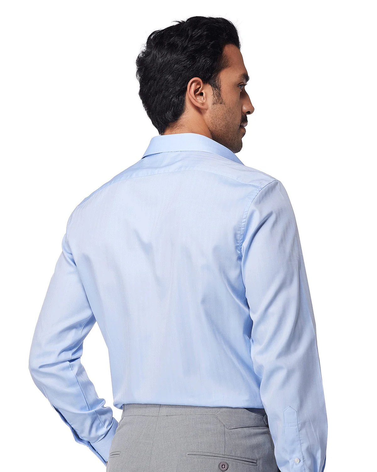 Cotton Herringbone Shirt - Light Blue - Image 5