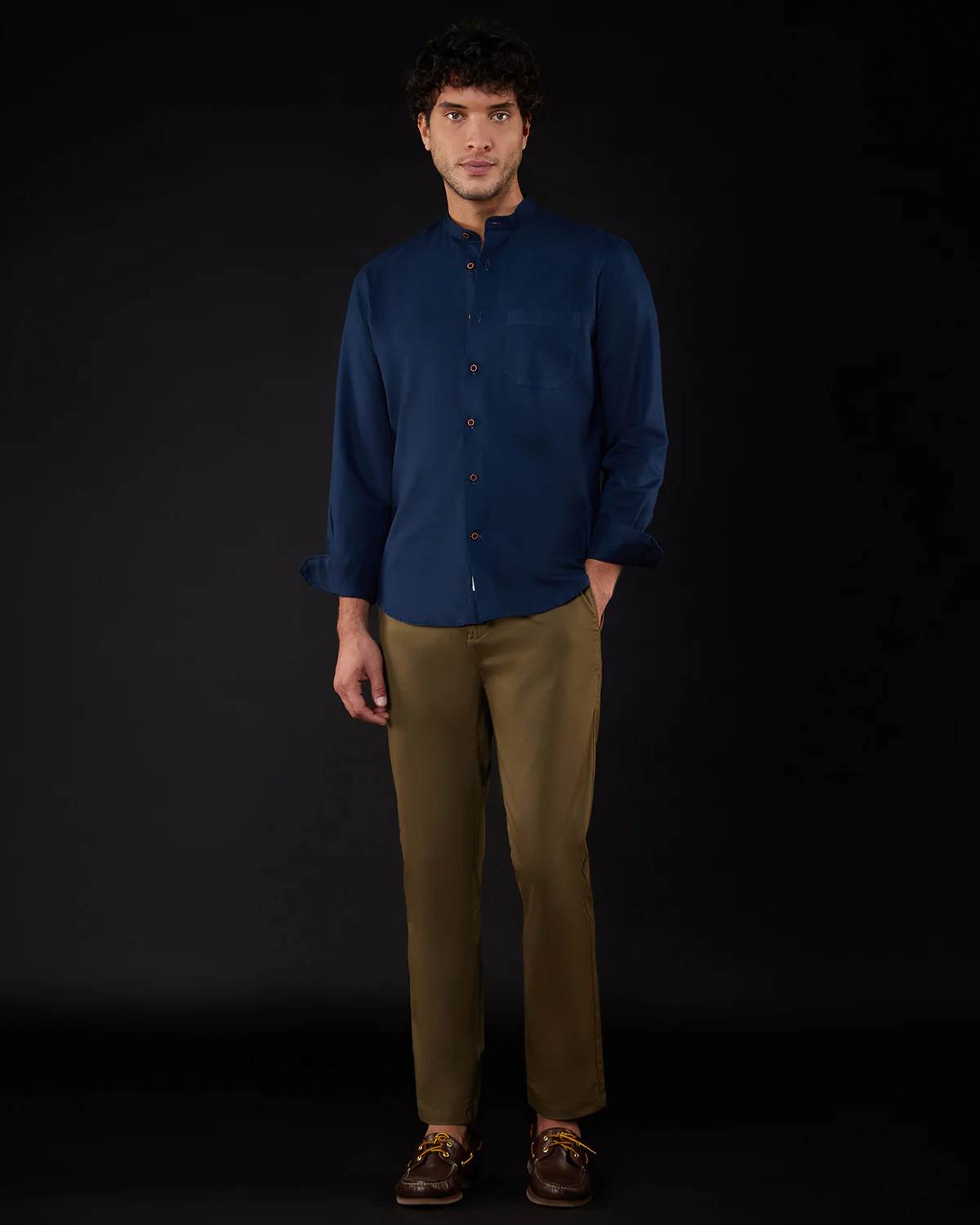 Cotton Linen Shirt - Navy - Image 3
