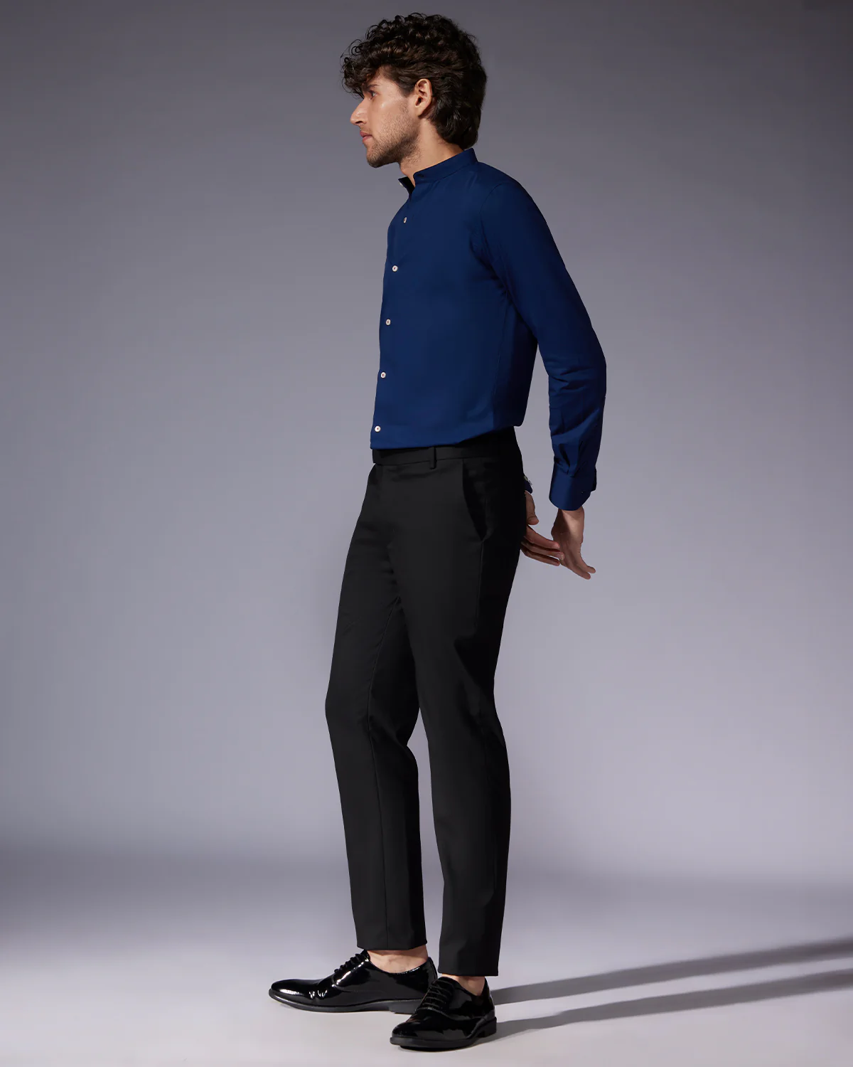 Cotton Poplin Shirt - Navy - Image 3