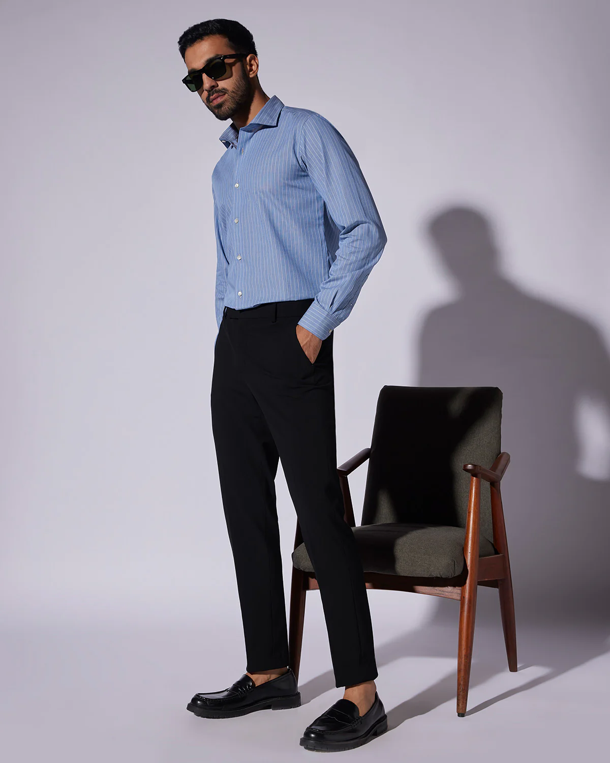 Cotton Striped Shirt - Bluish Grey - Image 4