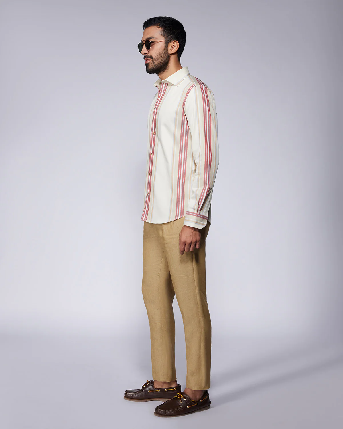 Cotton Striped Shirt - Ecru & Red - Image 4