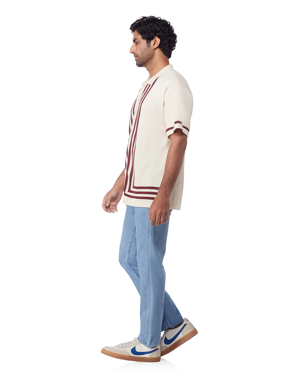 Cream & Red Half-Sleeve Flat Knit Shirt - Image 4