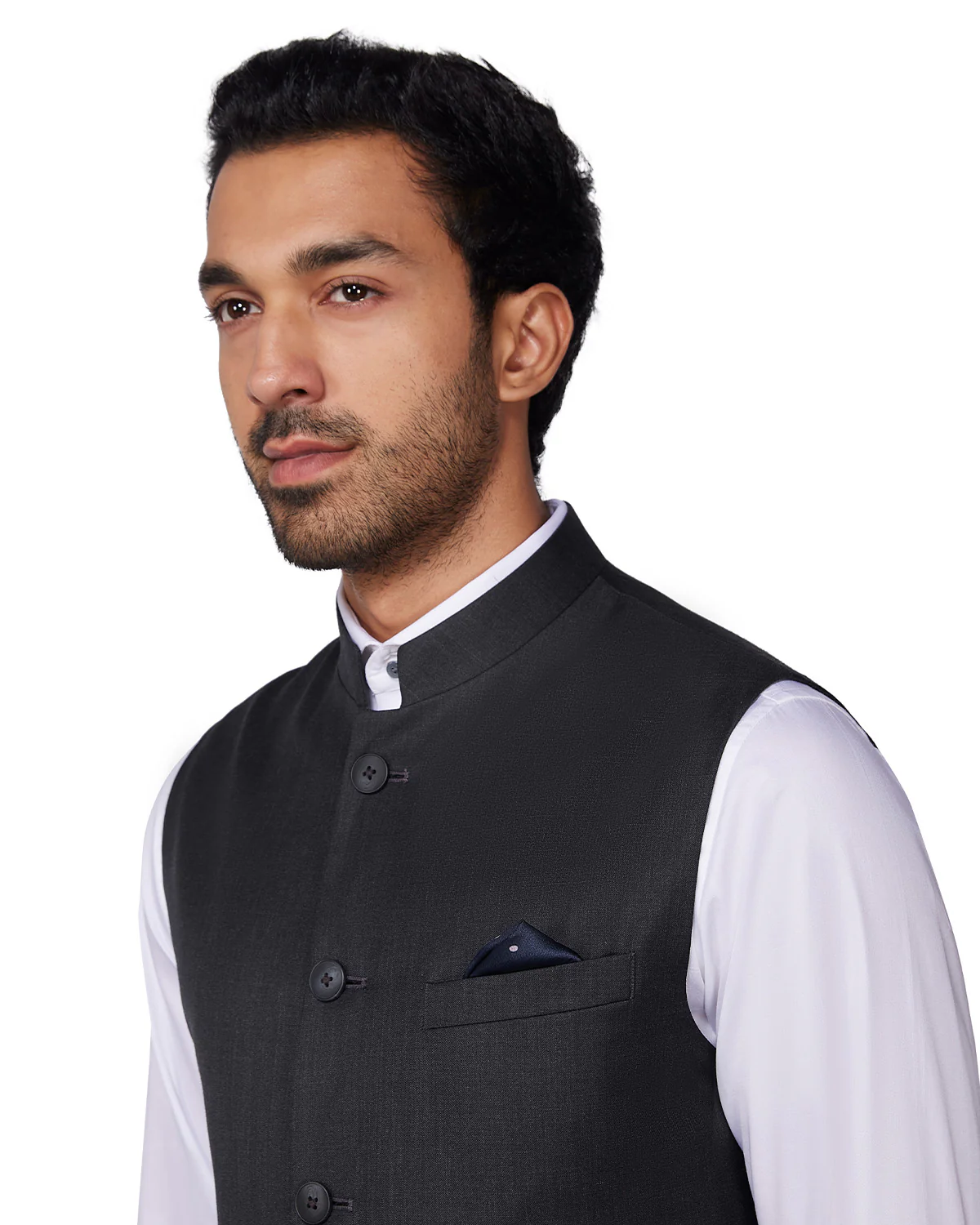Cresta Blended Wool Nehru Jacket - Dark Grey - Image 2