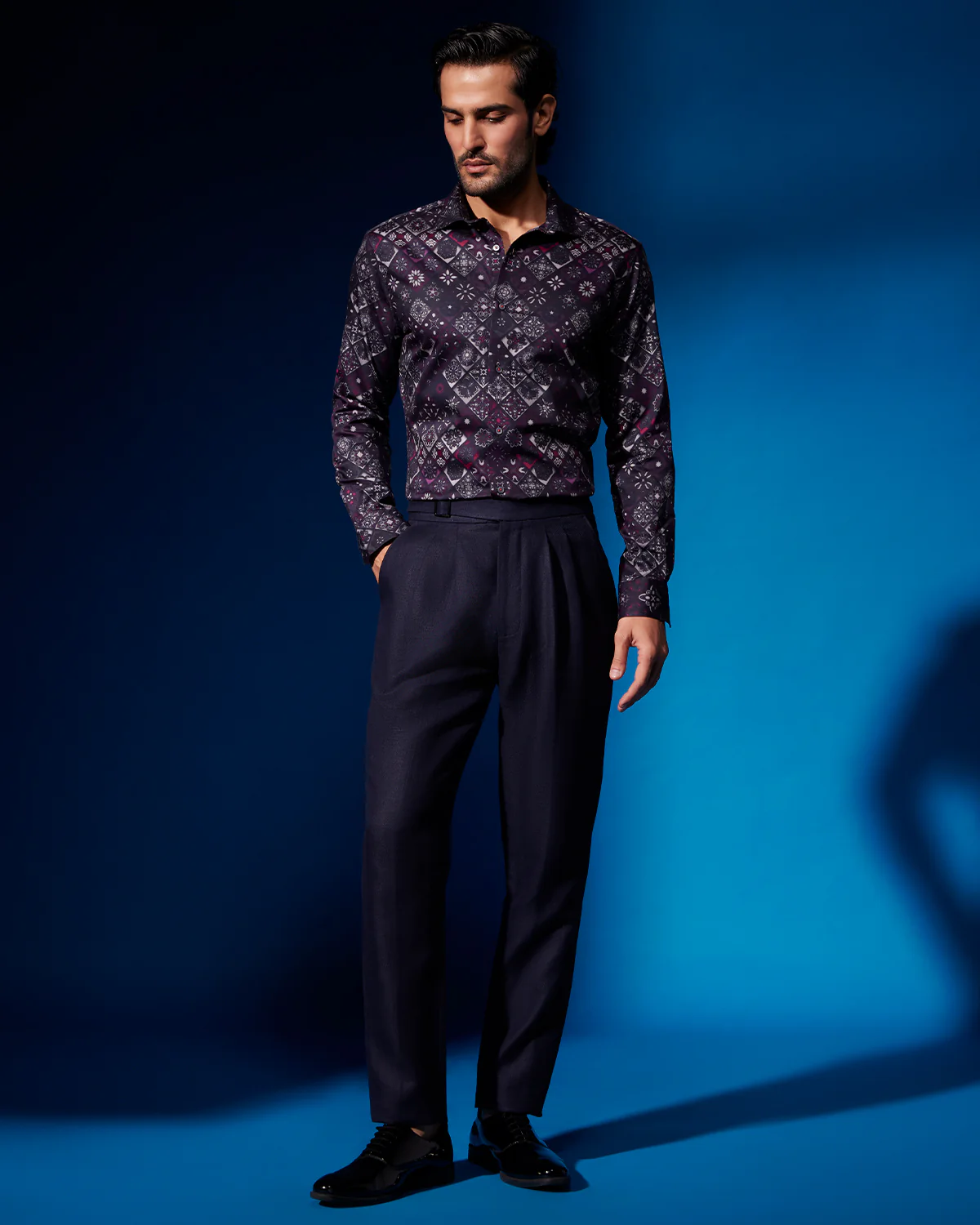 Diamond Printed Shirt - Red & Black - Image 3
