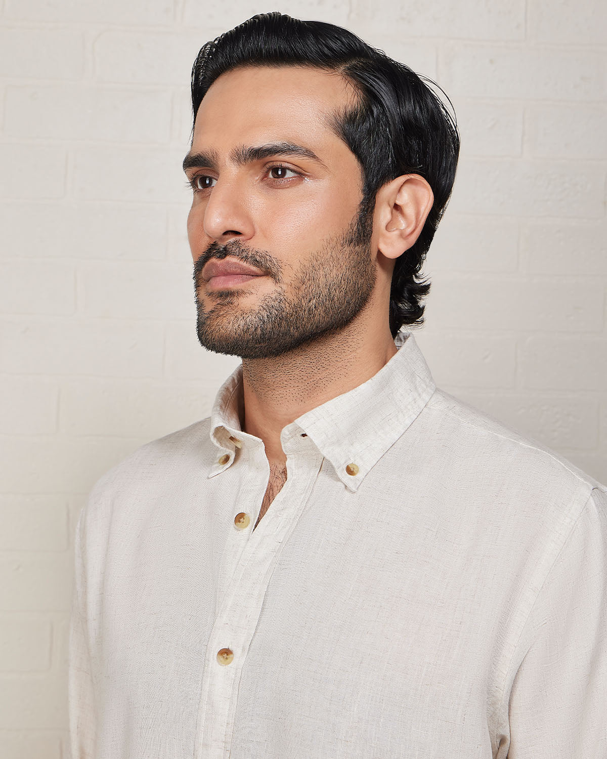Ecru Blended Linen Soft Washed Shirt - Image 2