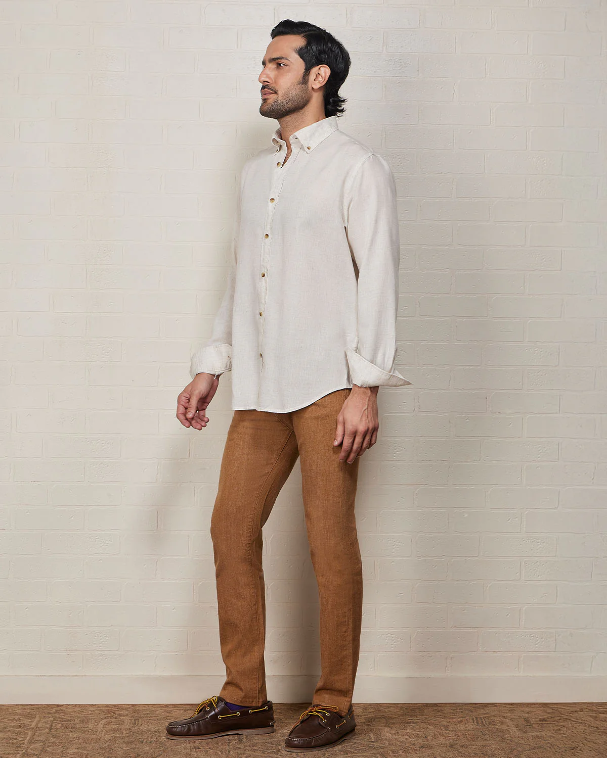 Ecru Blended Linen Soft Washed Shirt - Image 4