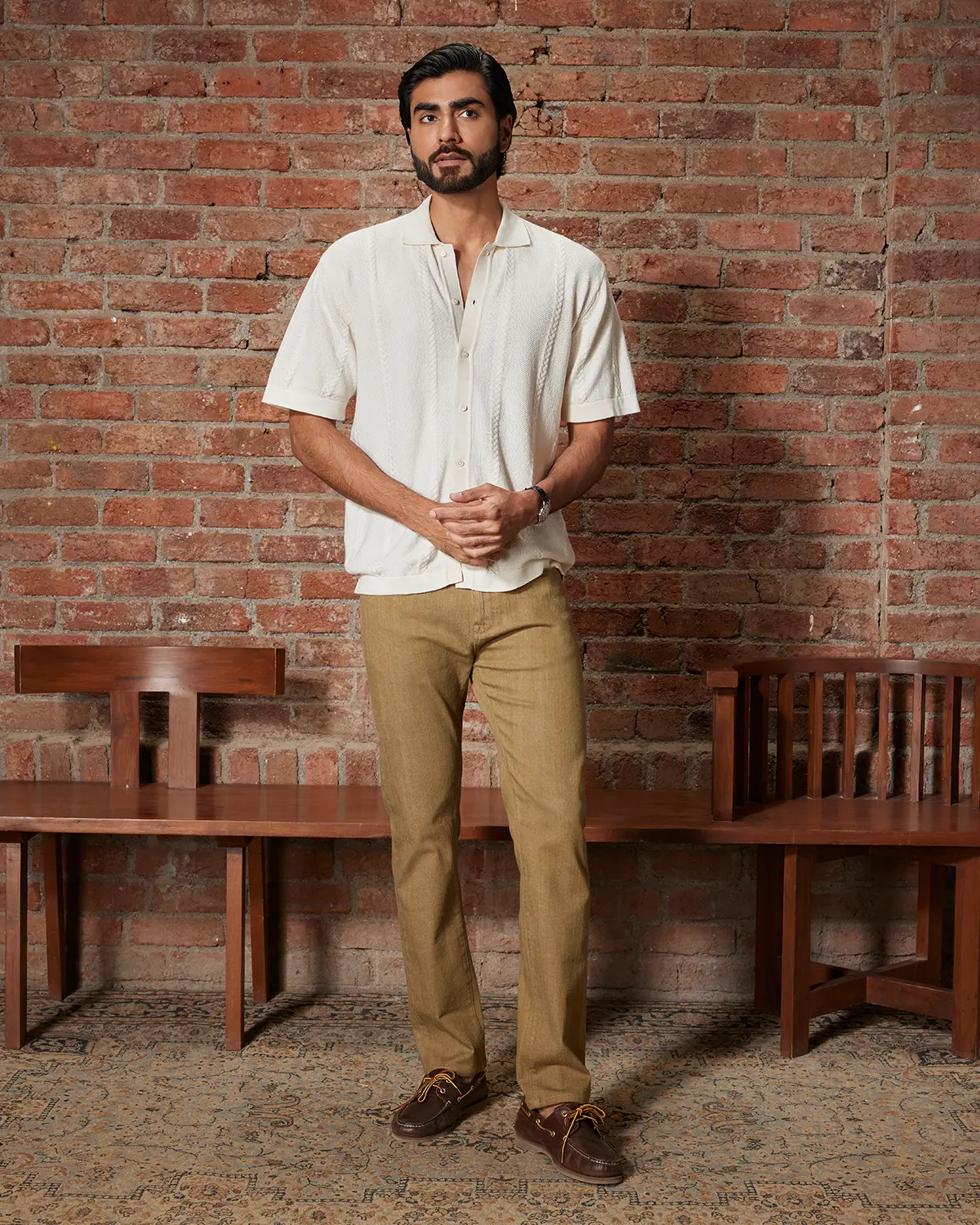 Ecru Jacquard Flat Knit Shirt - Image 3