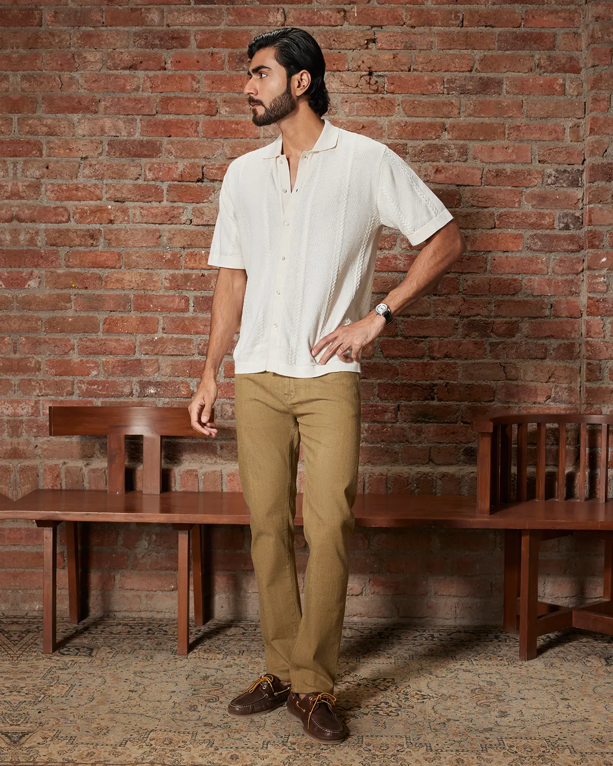 Ecru Jacquard Flat Knit Shirt - Image 4