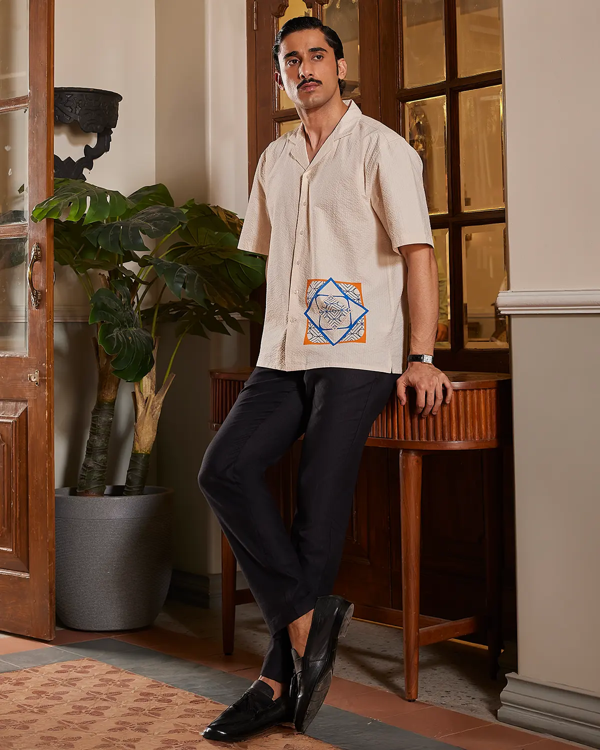 Ecru Seersucker Printed Shirt - Image 3