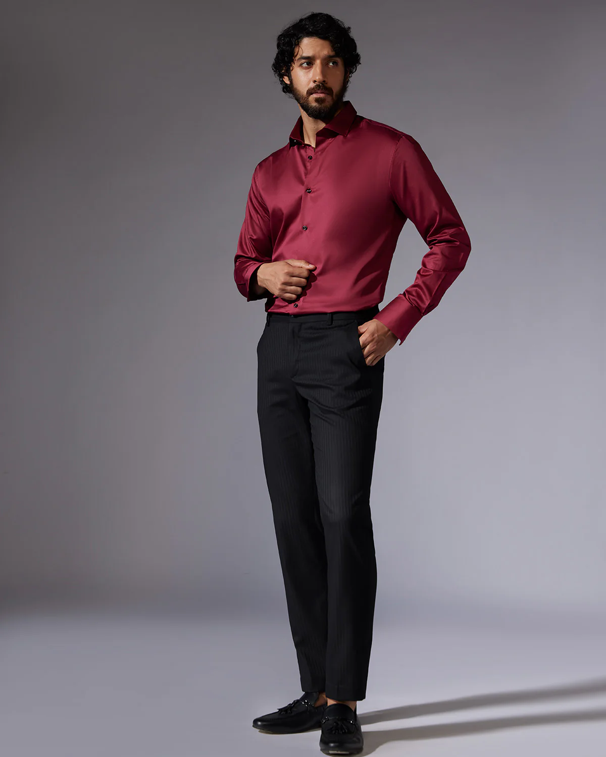 Elixir Self-Striped Dress Pants - Black - Image 3