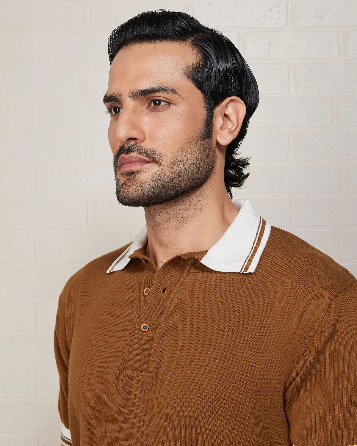 Signature Flat Knit Button Polo - Brown - Image 2