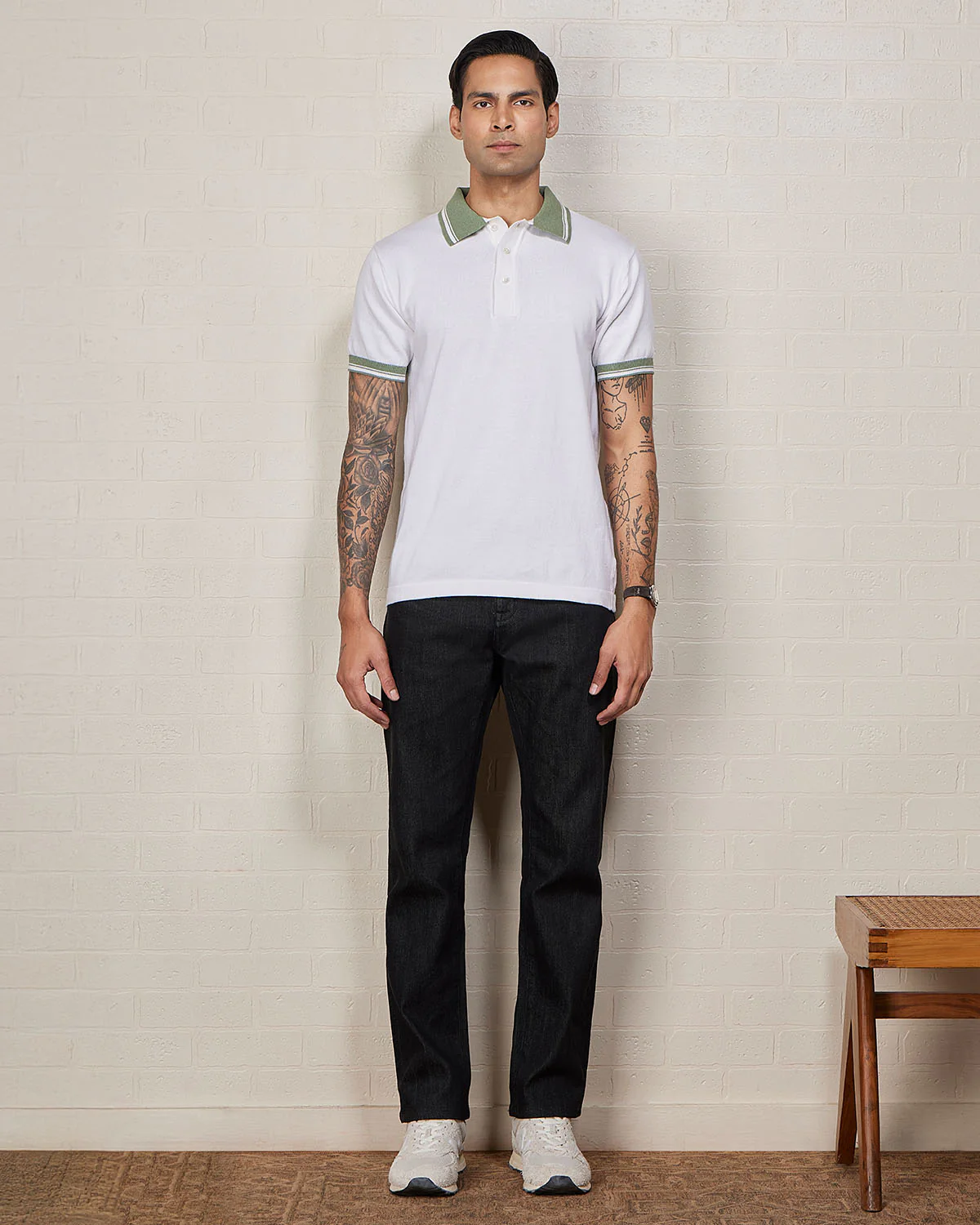 Signature Flat Knit Button Polo - Ecru - Image 3