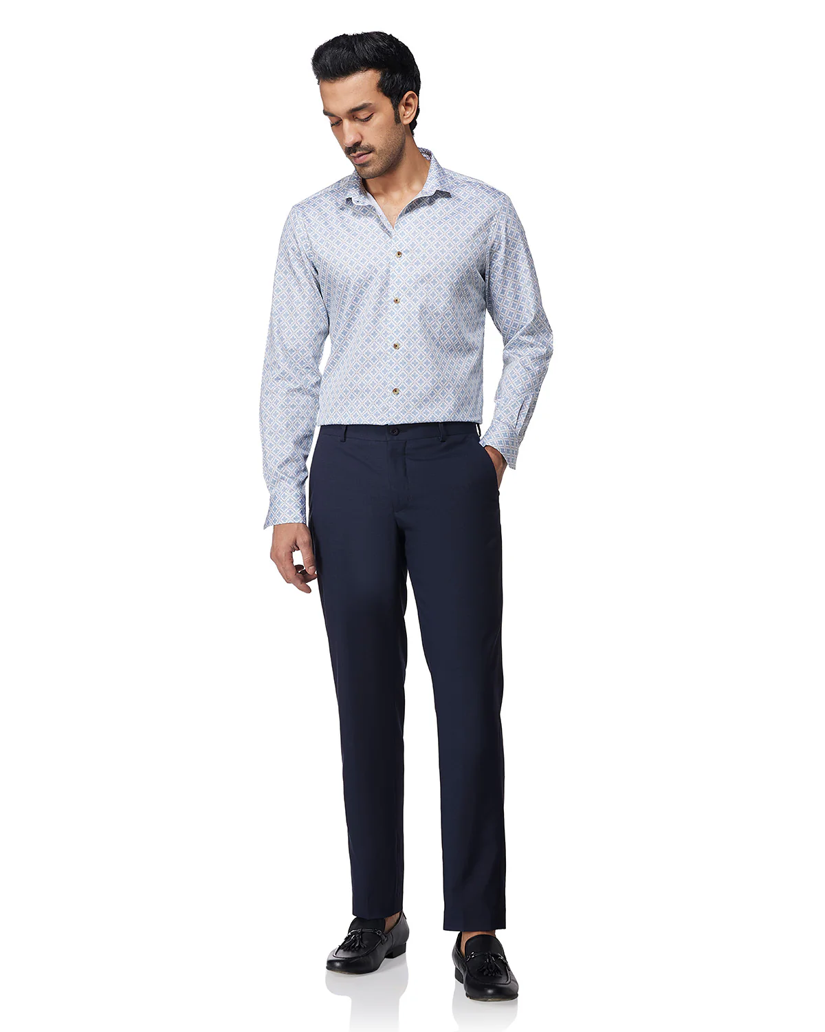 Forma Micro-Checked Stretch Dress Pants - Navy - Image 3