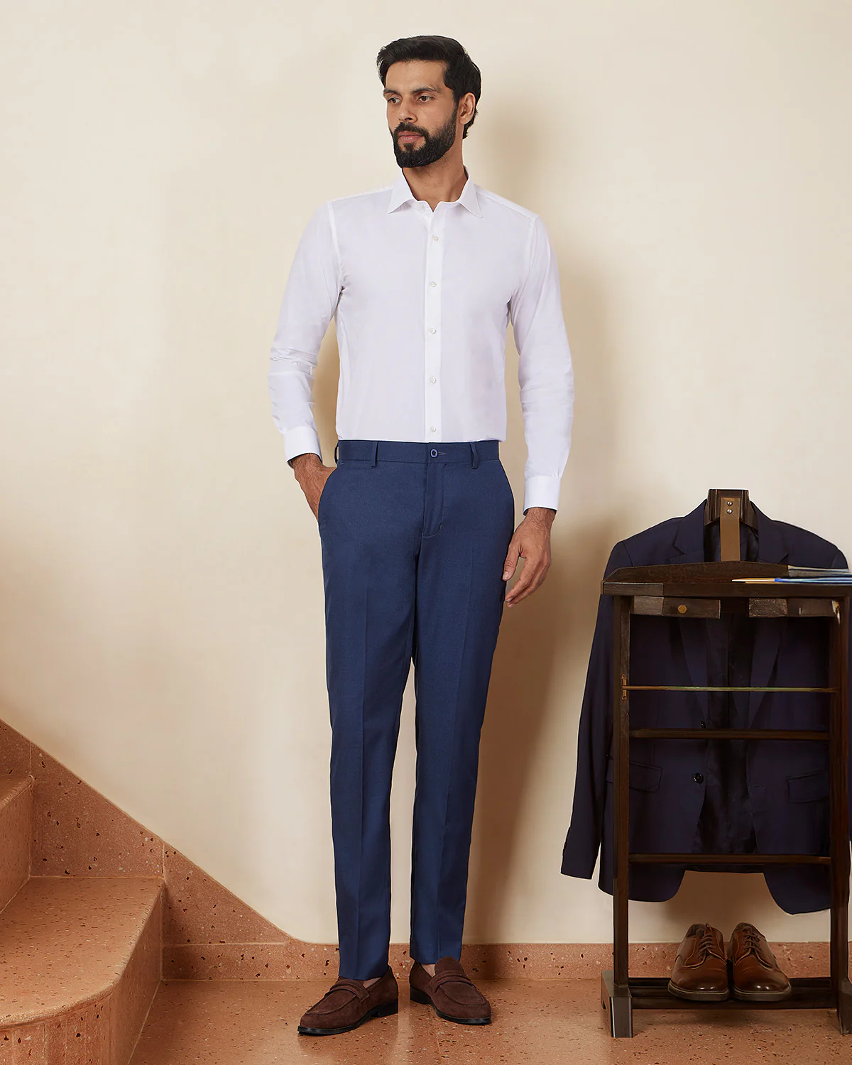 Fortuna Blended Wool Dress Pants - Blue - Image 3