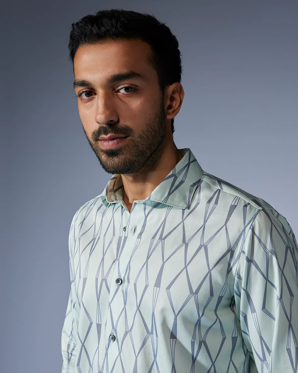 Geometric Printed Shirt - Light Green - Image 2