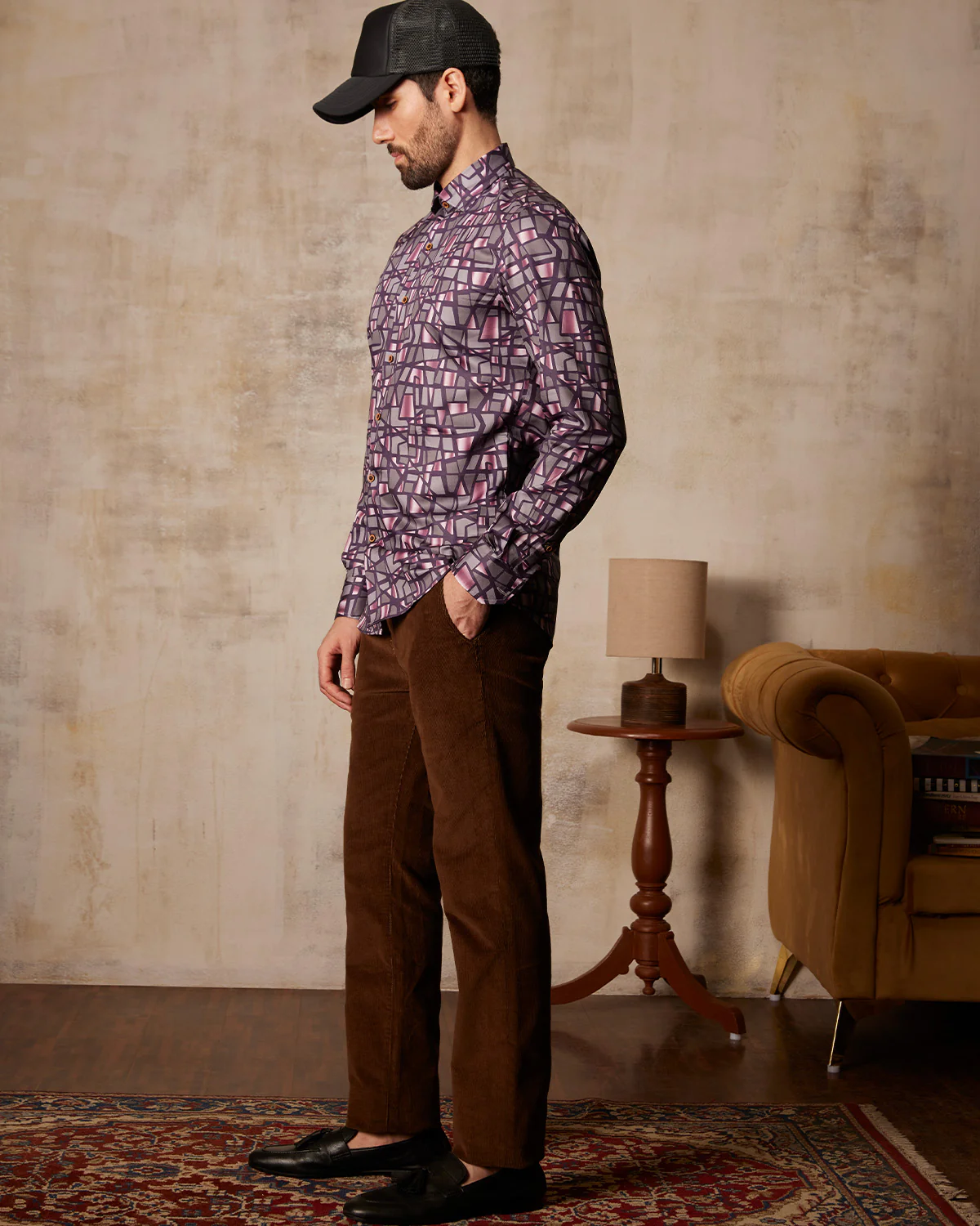 Geometric Printed Shirt - Pink & Brown - Image 4