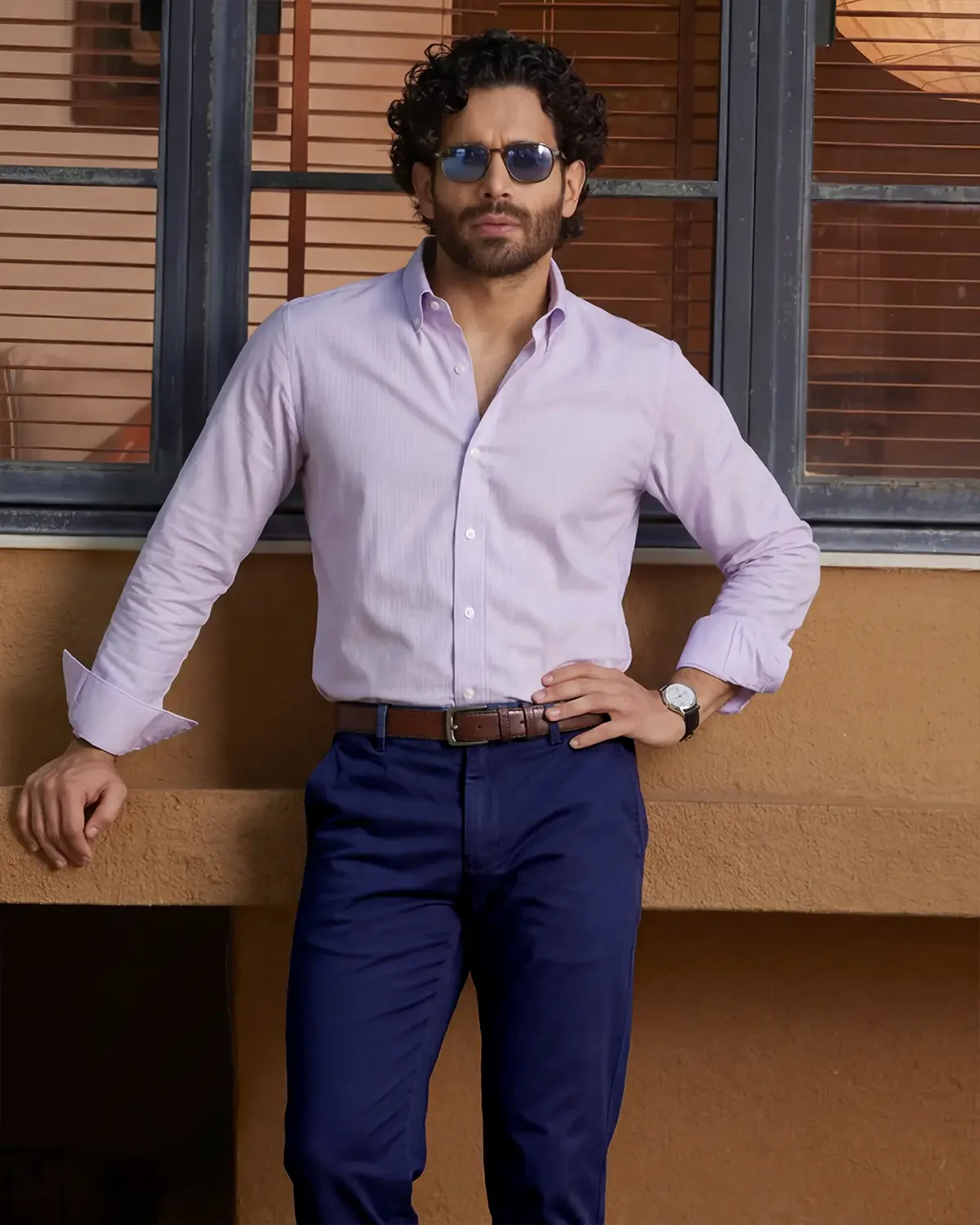 Giza Cotton Lavender Twill Striped Shirt
