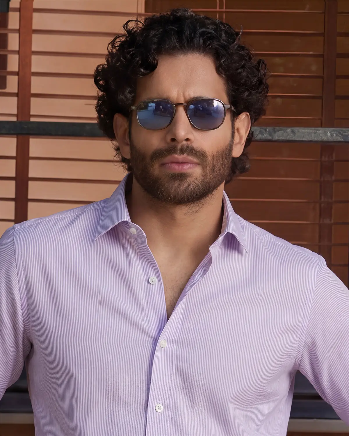 Giza Cotton Lavender Twill Striped Shirt - Image 2