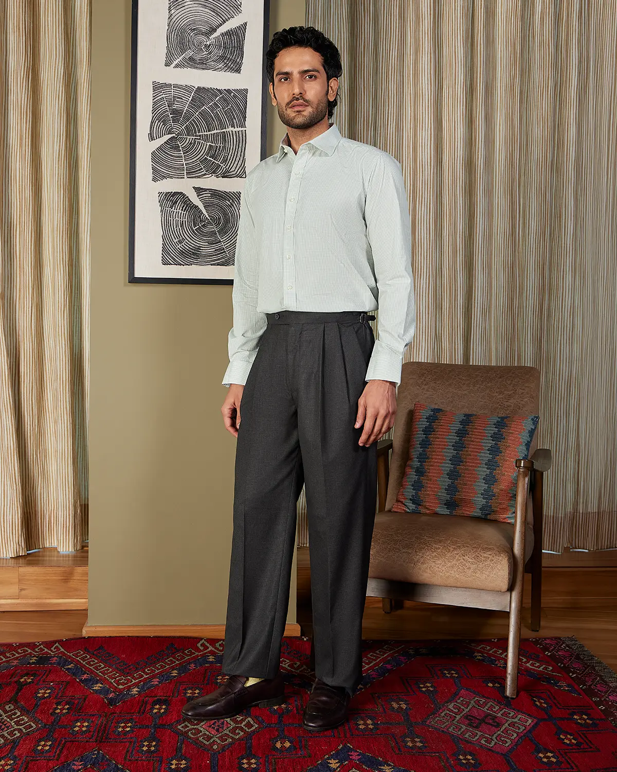 Giza Cotton Light Green Checked Shirt - Image 4