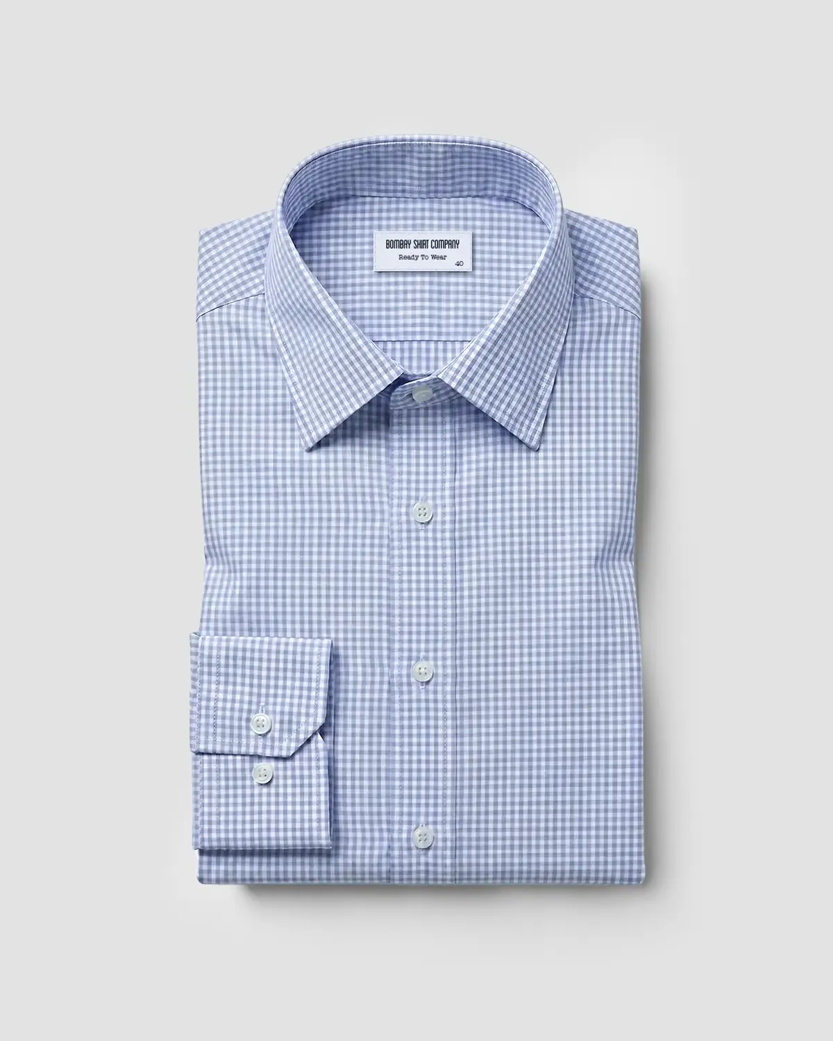 Giza Cotton Mid Blue Checked Shirt - Image 6