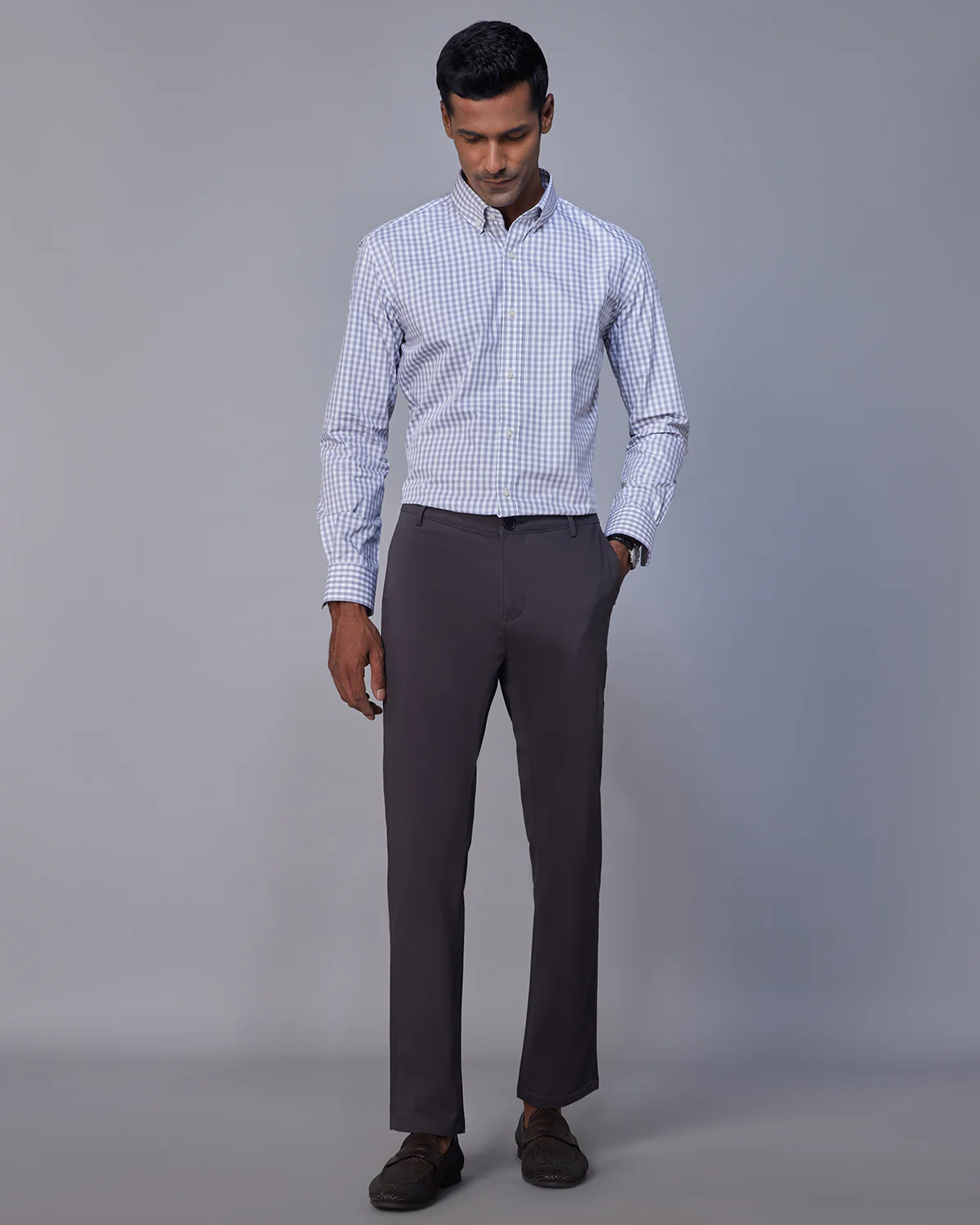 Grey Gingham Checked Shirt - Image 3