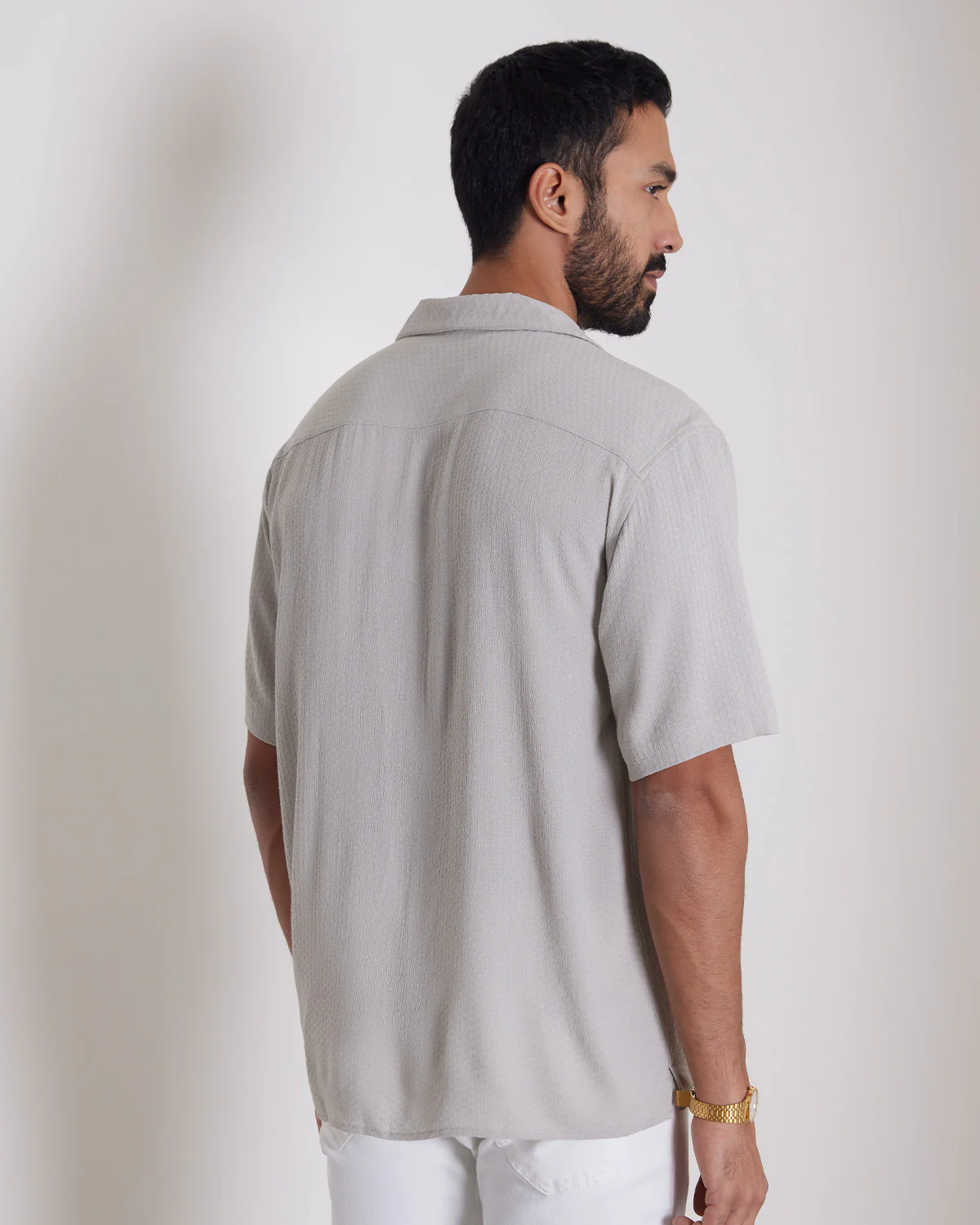 Grey Half-Sleeve Rayon Dobby Shirt - Image 3