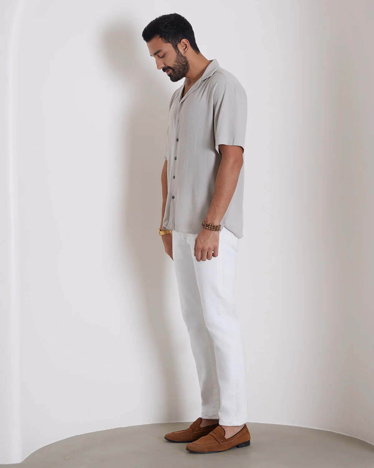 Grey Half-Sleeve Rayon Dobby Shirt - Image 5