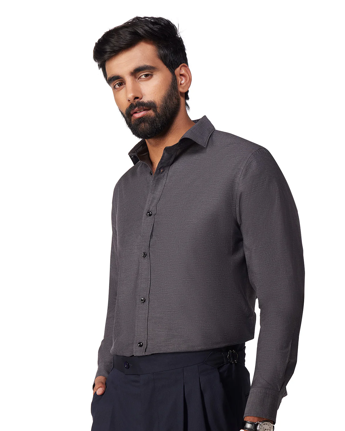 Grey Melange Oxford Shirt - Image 2