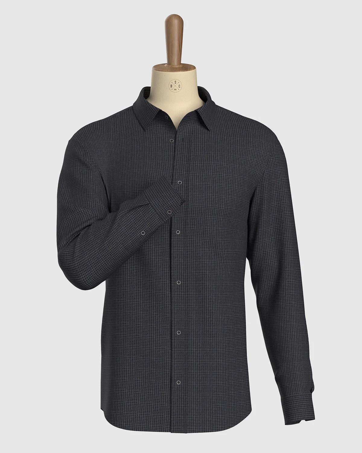 Japanese Blended Wool Stretch Houndstooth Shirt - Dark Grey - Image 2
