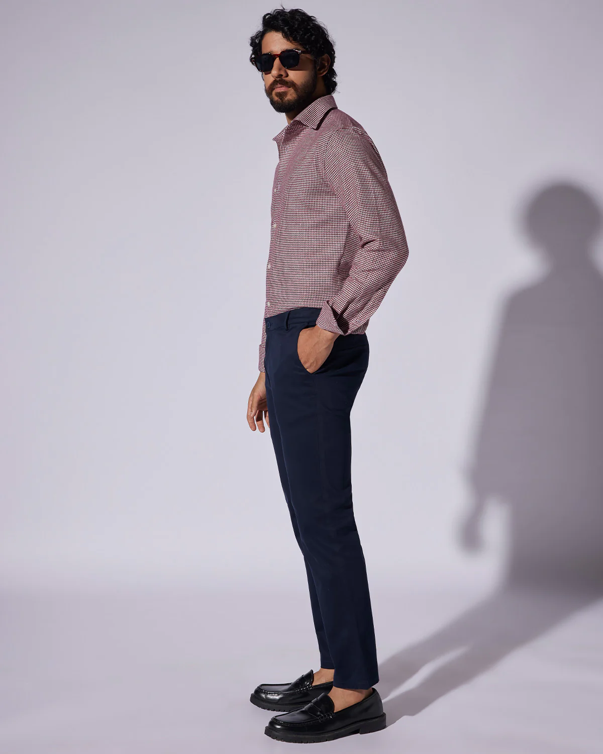 Japanese Brushed Houndstooth Shirt - Red - Image 4