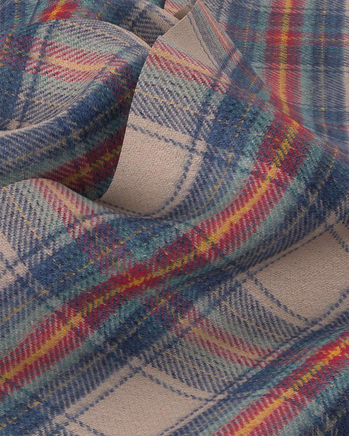 Japanese Brushed Twill Shirt - Beige & Blue - Image 3