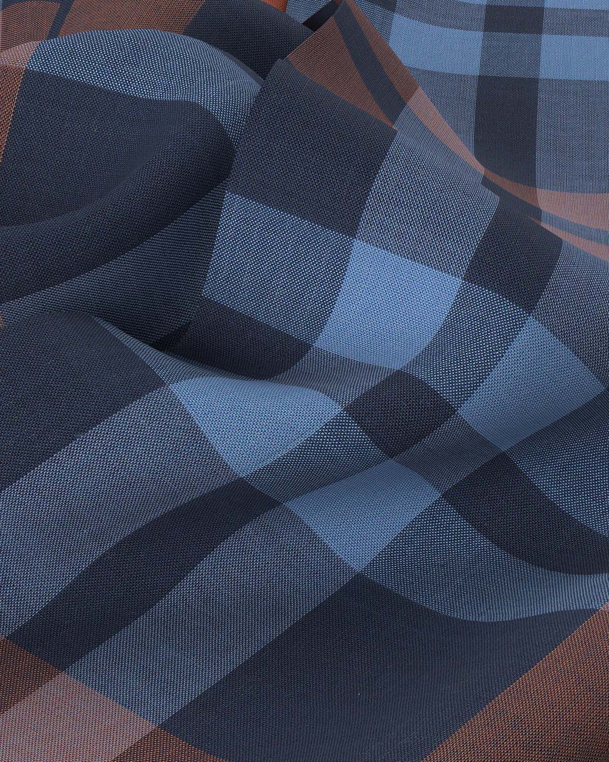 Japanese Cotton Checked Shirt - Navy & Brown - Image 3