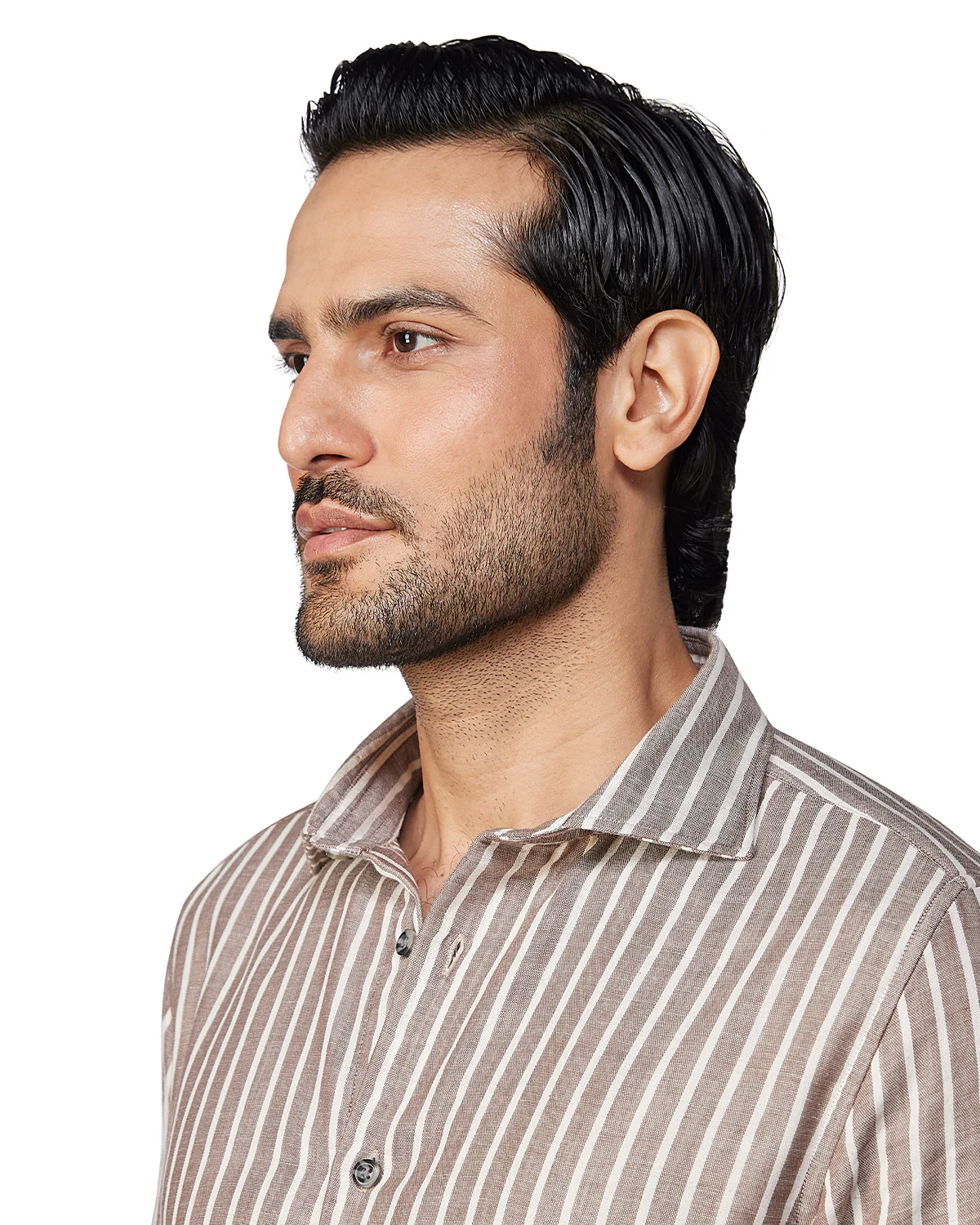 Japanese Double Cloth Striped Shirt - Brown - Image 2