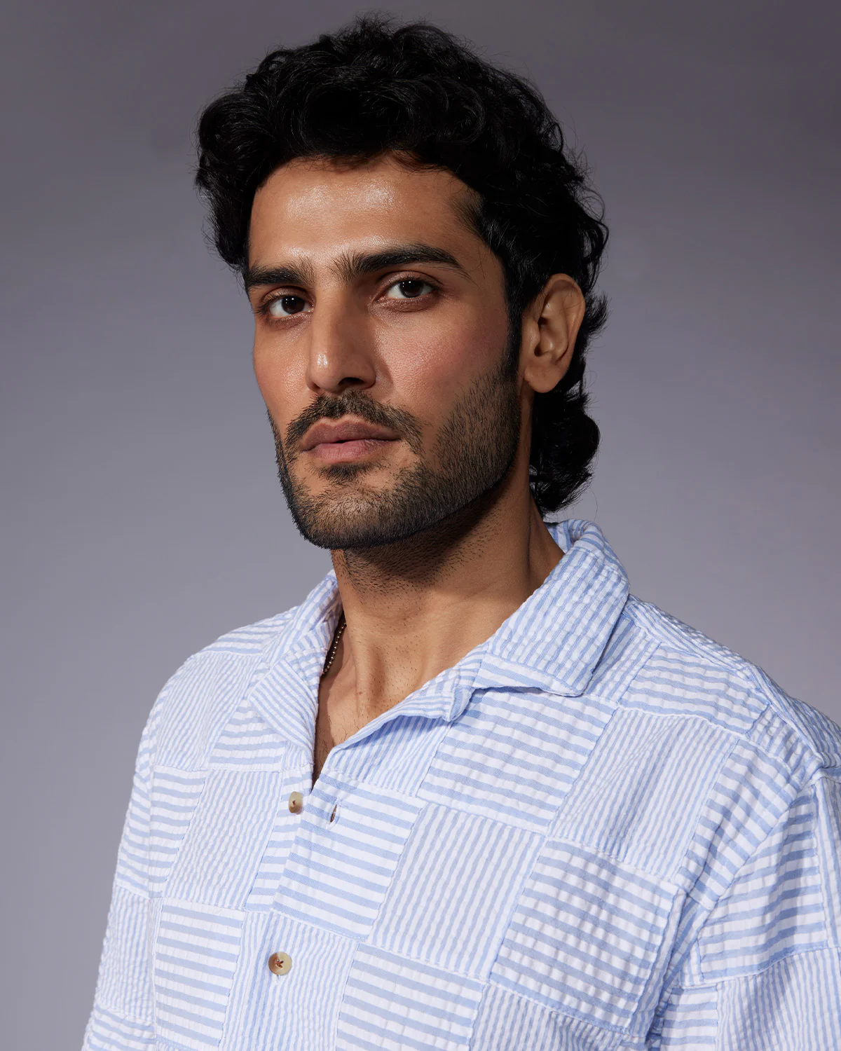 Japanese Light Blue Patchwork Checked Shirt - Image 2