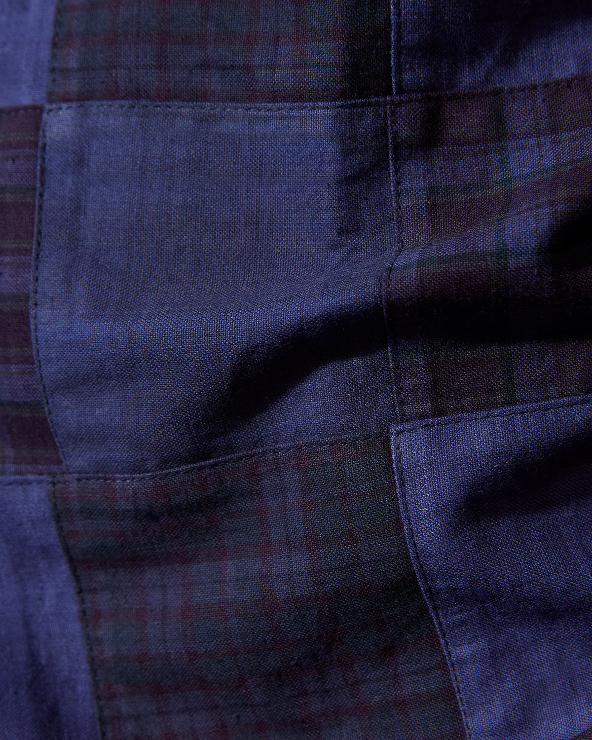 Japanese Oxford Patchwork Checked Shirt - Purple - Image 5