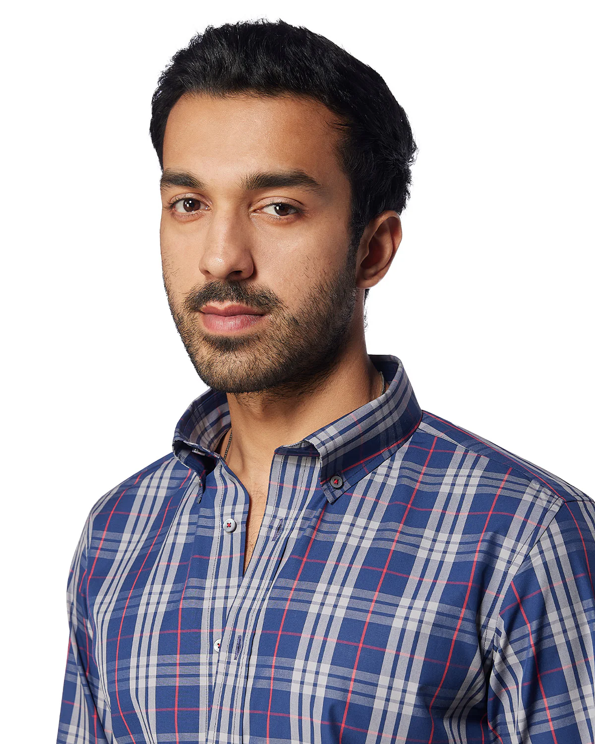 Japanese Poplin Checked Shirt - Navy & Red - Image 2