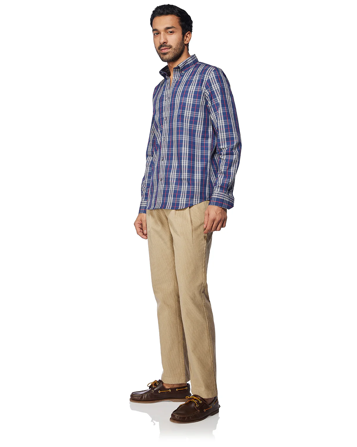 Japanese Poplin Checked Shirt - Navy & Red - Image 4