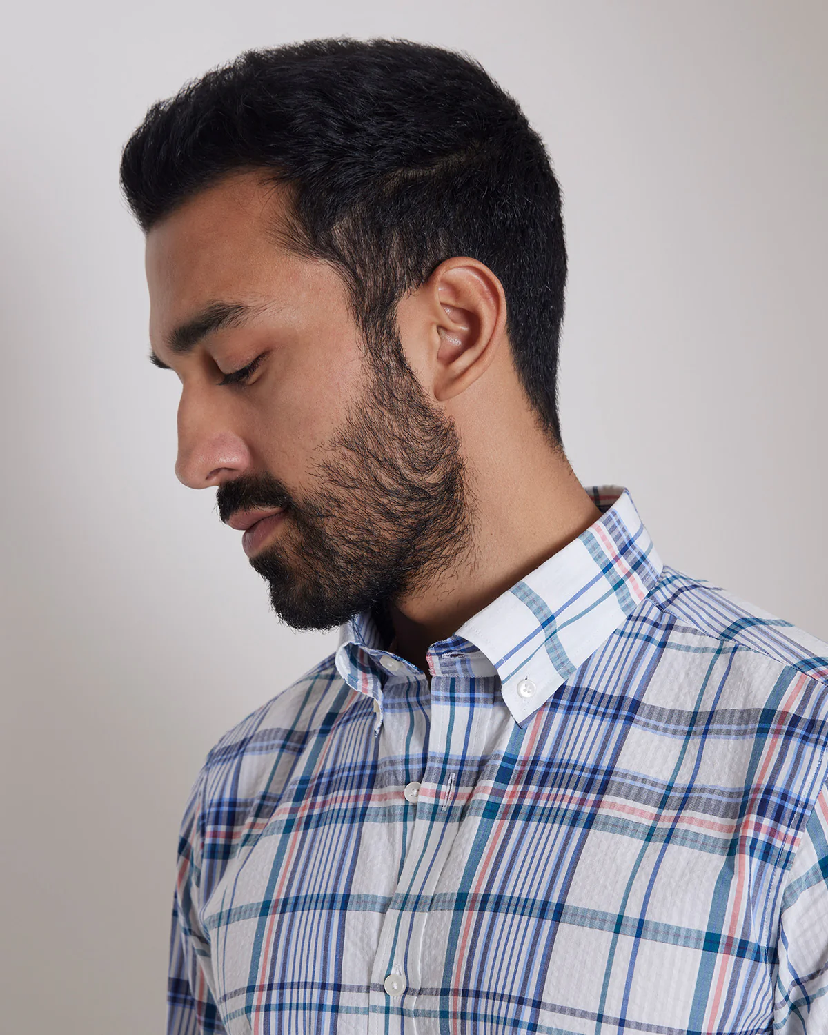 Japanese Seersucker Checked Shirt - Blue & White - Image 2