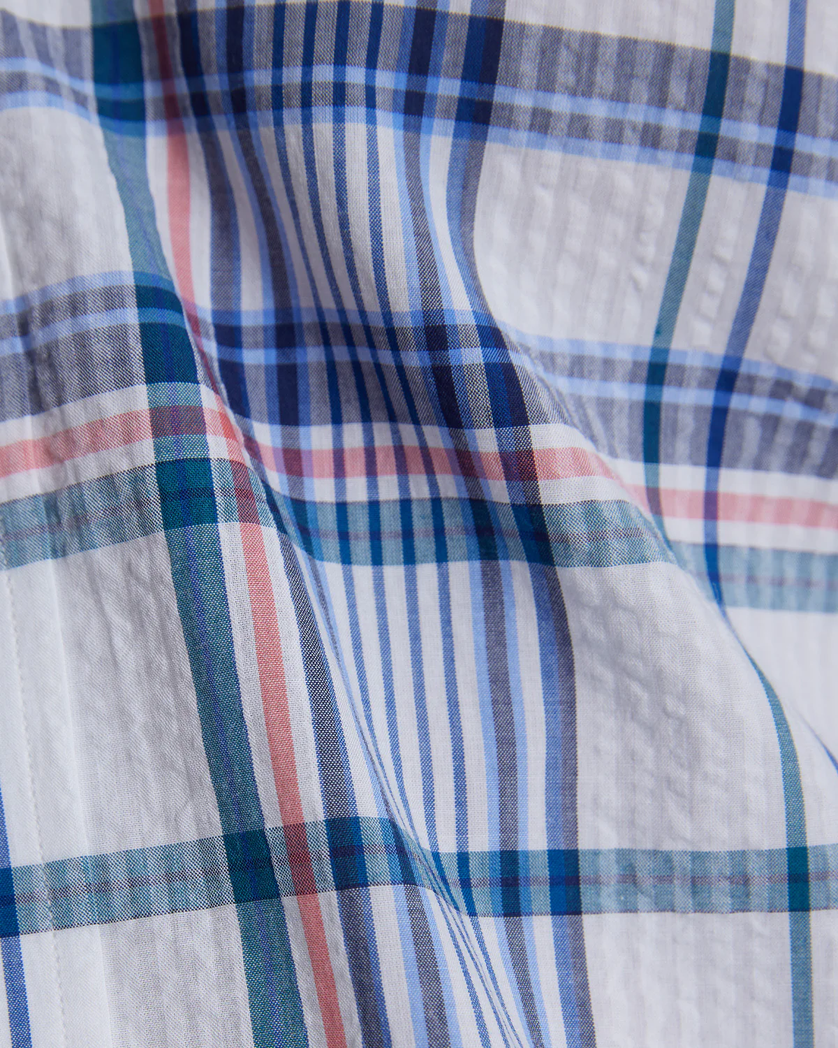 Japanese Seersucker Checked Shirt - Blue & White - Image 5